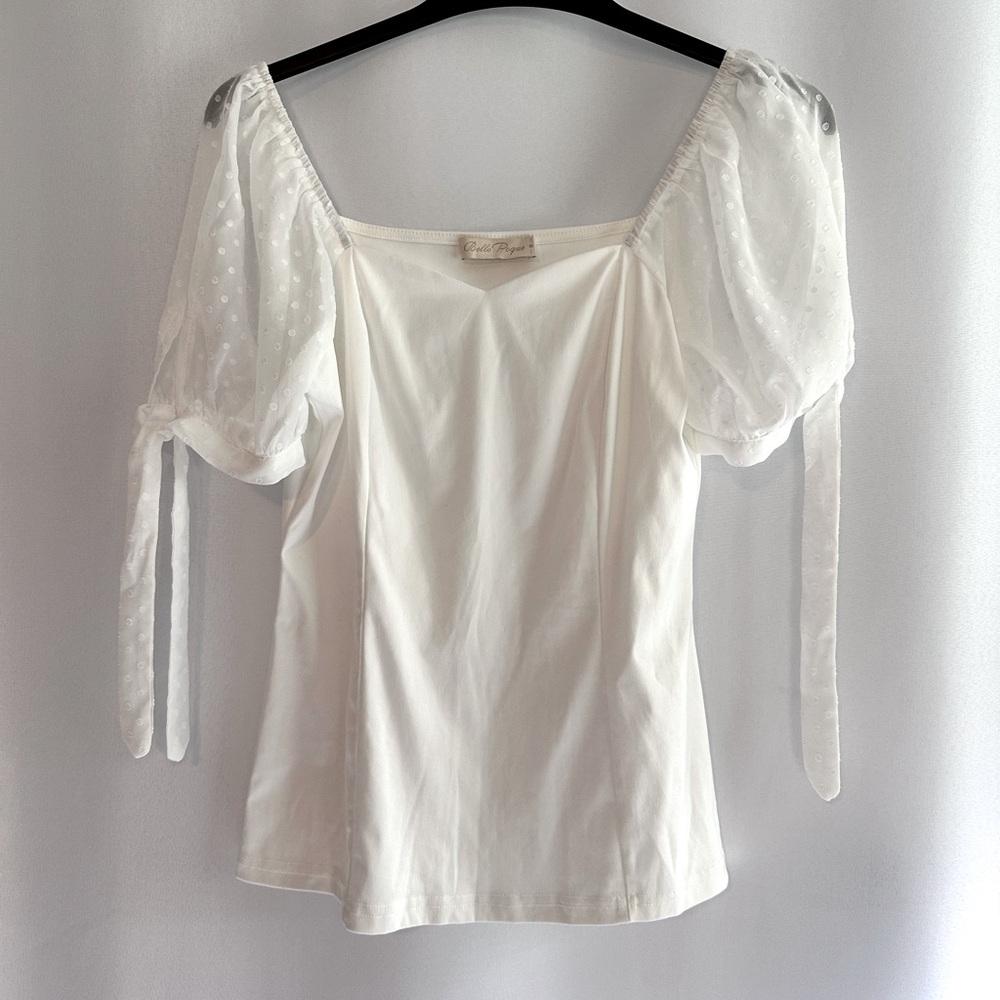 BELLE POQUE Women’s Square Neck Sheer Puff Sleeves Top